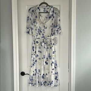 Floral White and Blue Dress